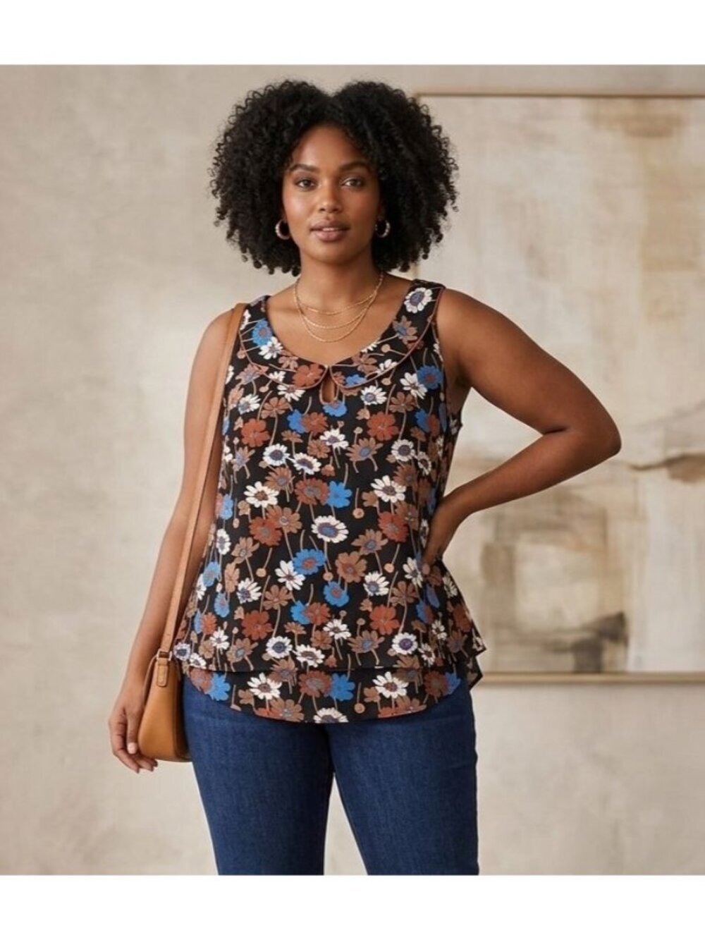 Women's - Modcloth Floral Sleeveless Blouse, Size 2X